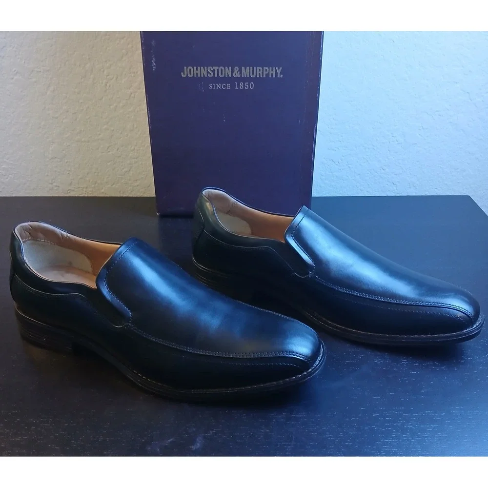 Johnston & Murphy Lewis Black Full Grain Leather Slip On Loafers Mens 8M 15-7965
